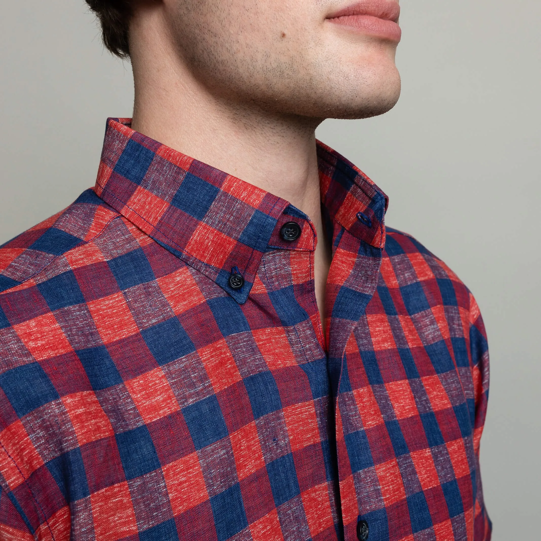 The Red Short Sleeve Frazier Linen Gingham Custom Shirt
