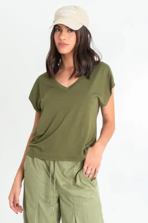 Top oversized cuello v manga corta