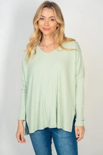 V Neck Ribbed L/S Dolman