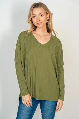 V Neck Ribbed L/S Dolman