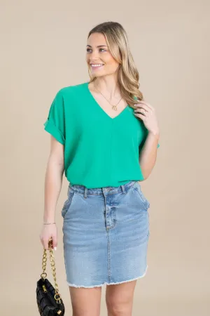 V-Neck Roll Up Woven Loose Fit Top