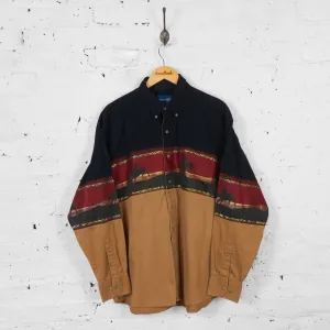 Vintage Wrangler Rodeo Bull Riding Patterned Shirt - Black - XL