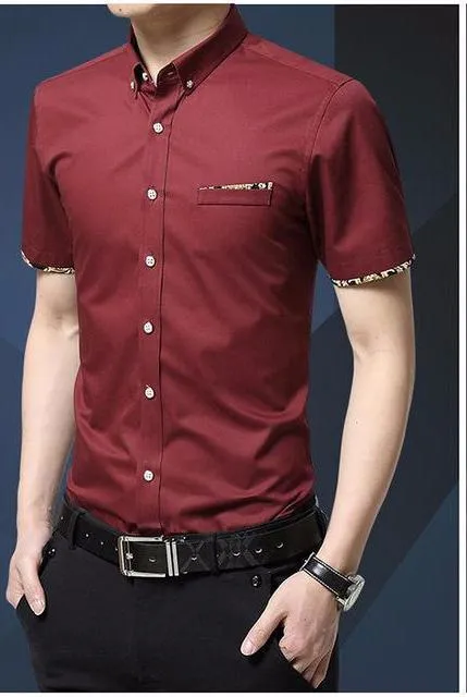 West Louis™ Short Sleeve Slim Fit Cotton Shirt