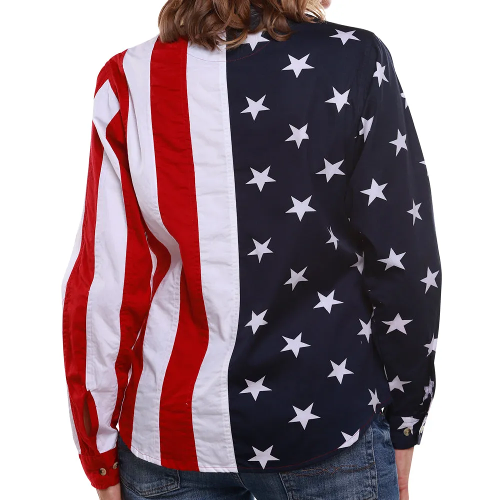 Women's 100% Cotton Stars and Stripes Long Sleeve Shirt