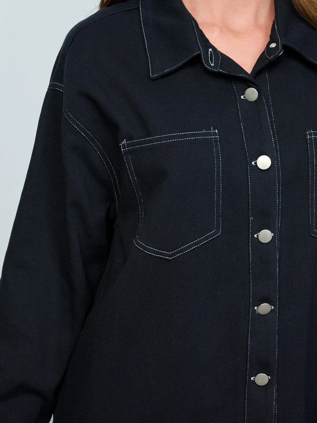 WOMEN'S LONG SLEEVE BUTTON CLOSURE DENIM SHACKET
