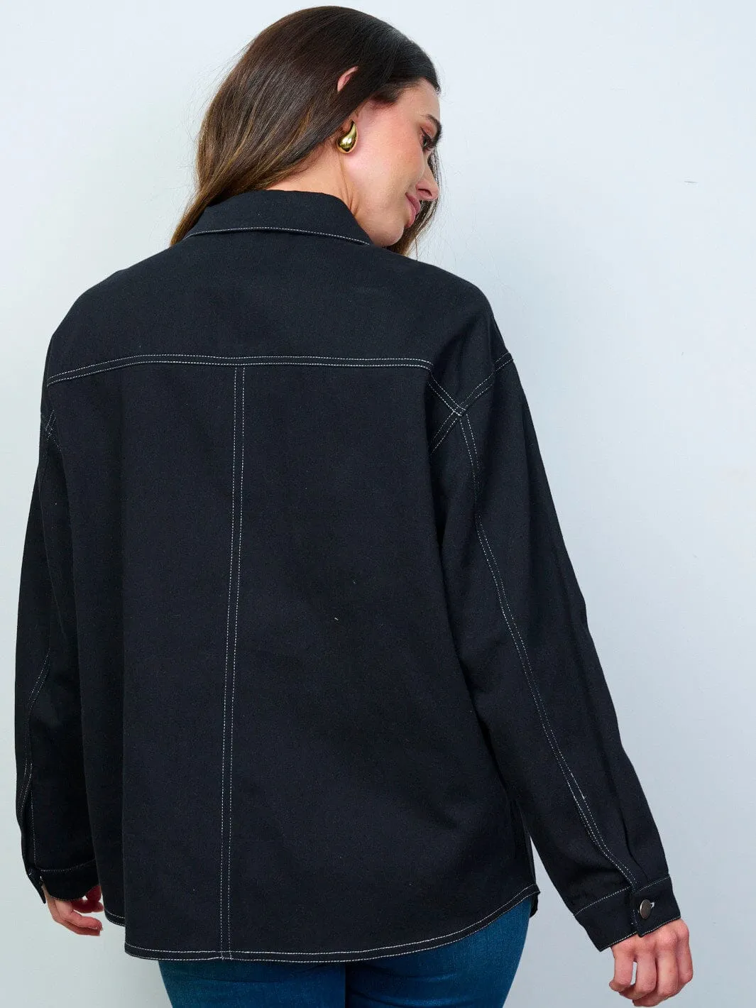 WOMEN'S LONG SLEEVE BUTTON CLOSURE DENIM SHACKET