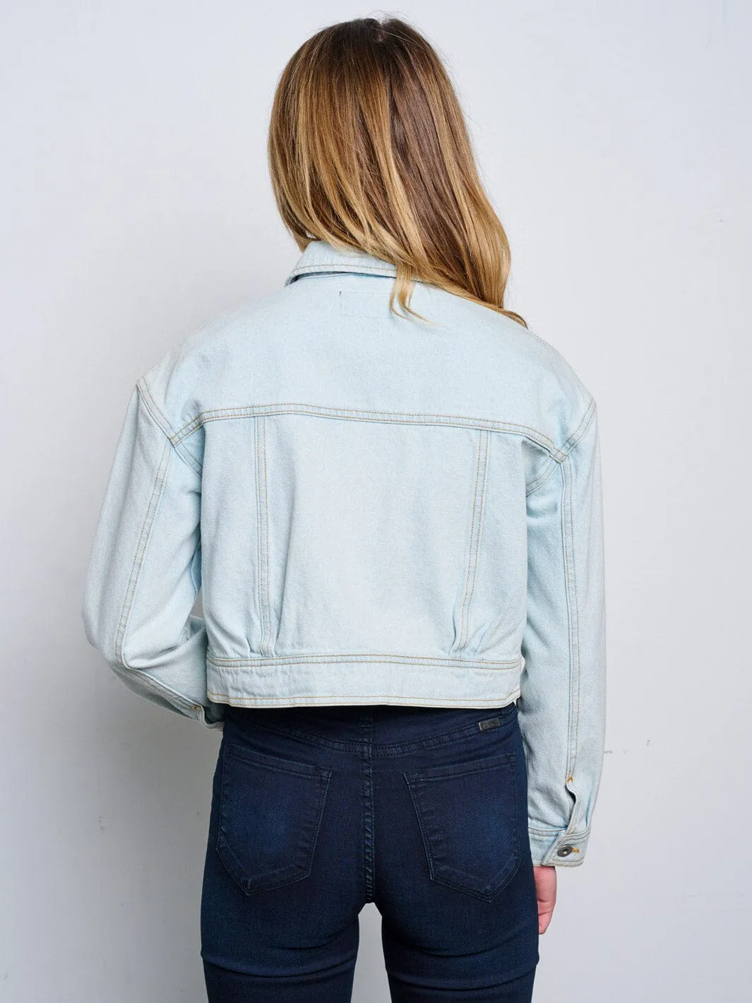 WOMEN'S LONG SLEEVE POCKETS BUTTON UP DENIM JACKET