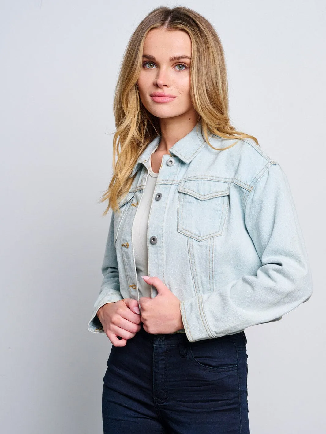 WOMEN'S LONG SLEEVE POCKETS BUTTON UP DENIM JACKET