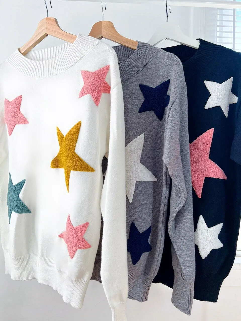 Women's Star Print One Shoulder Oversized Loose Fit Long Sleeve Pullover Sweater Top- Perfect Gift for mom and winter, Black Sweater Gifts