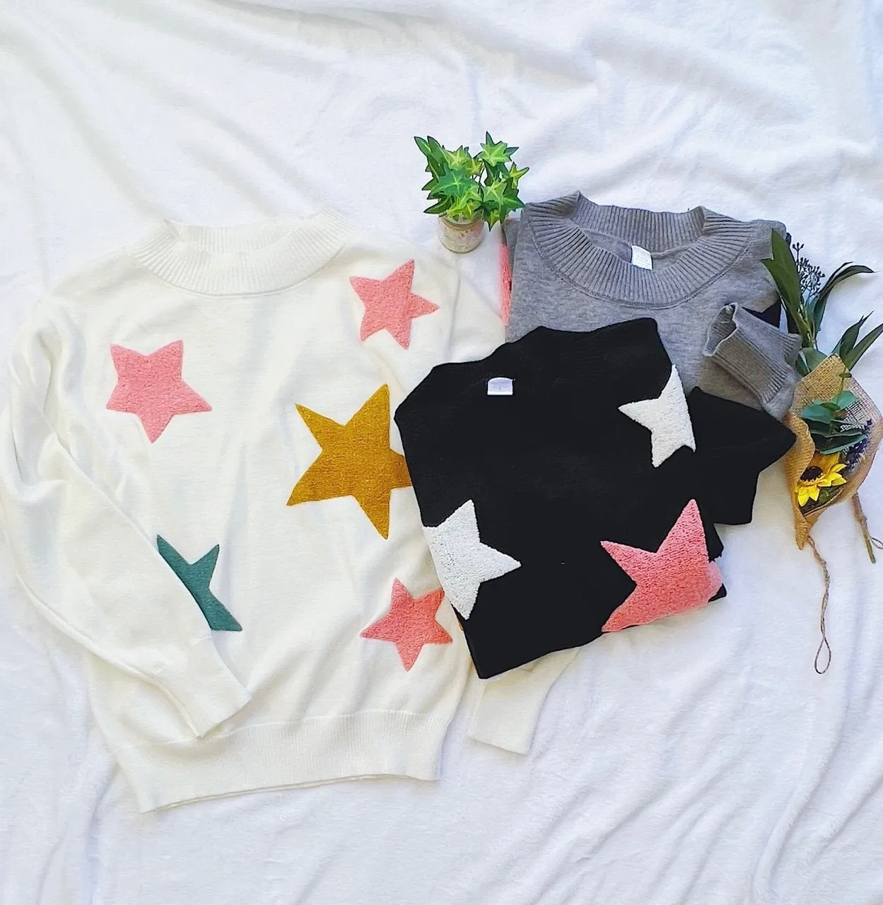 Women's Star Print One Shoulder Oversized Loose Fit Long Sleeve Pullover Sweater Top- Perfect Gift for mom and winter, Black Sweater Gifts