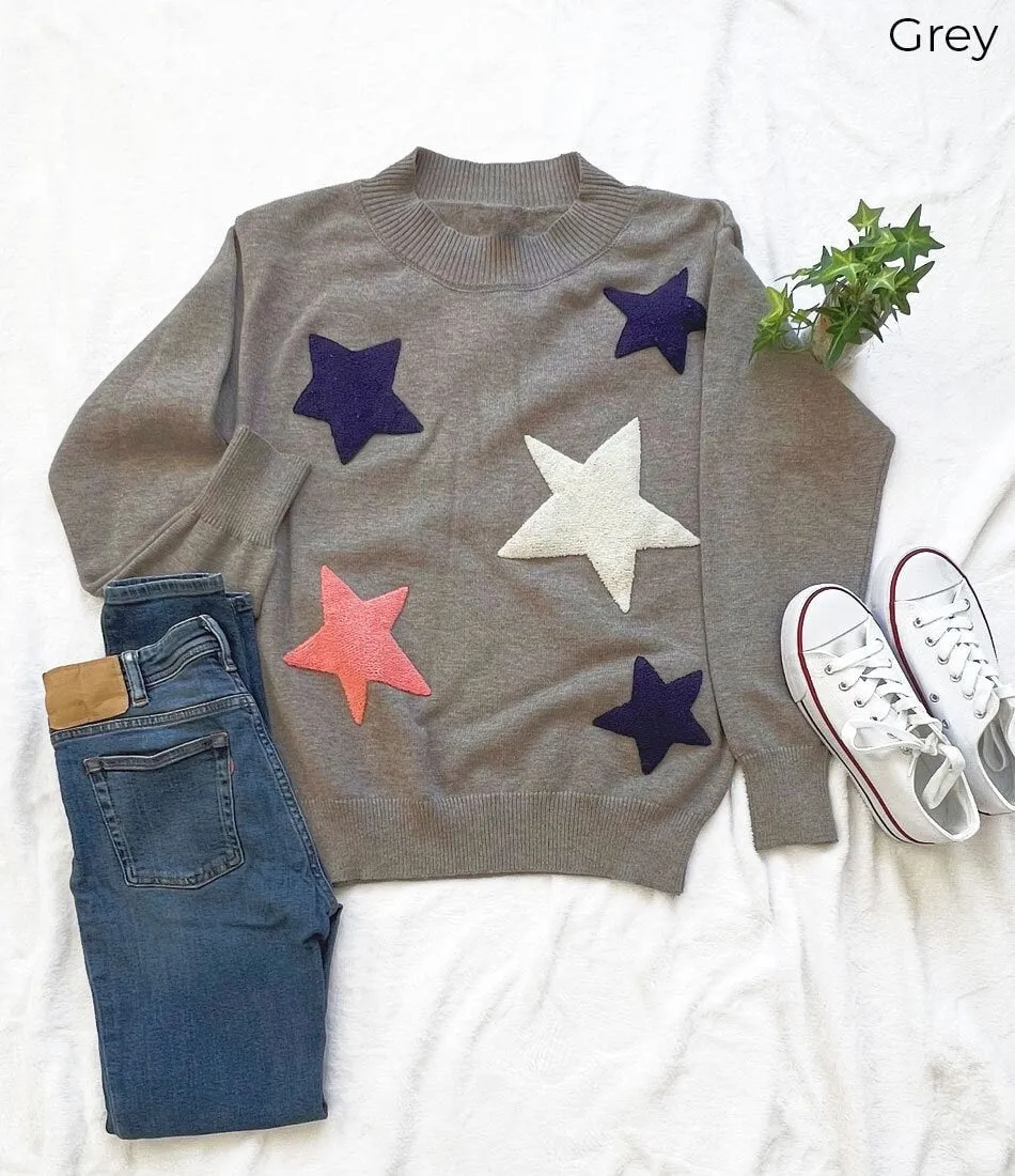 Women's Star Print One Shoulder Oversized Loose Fit Long Sleeve Pullover Sweater Top- Perfect Gift for mom and winter, Black Sweater Gifts