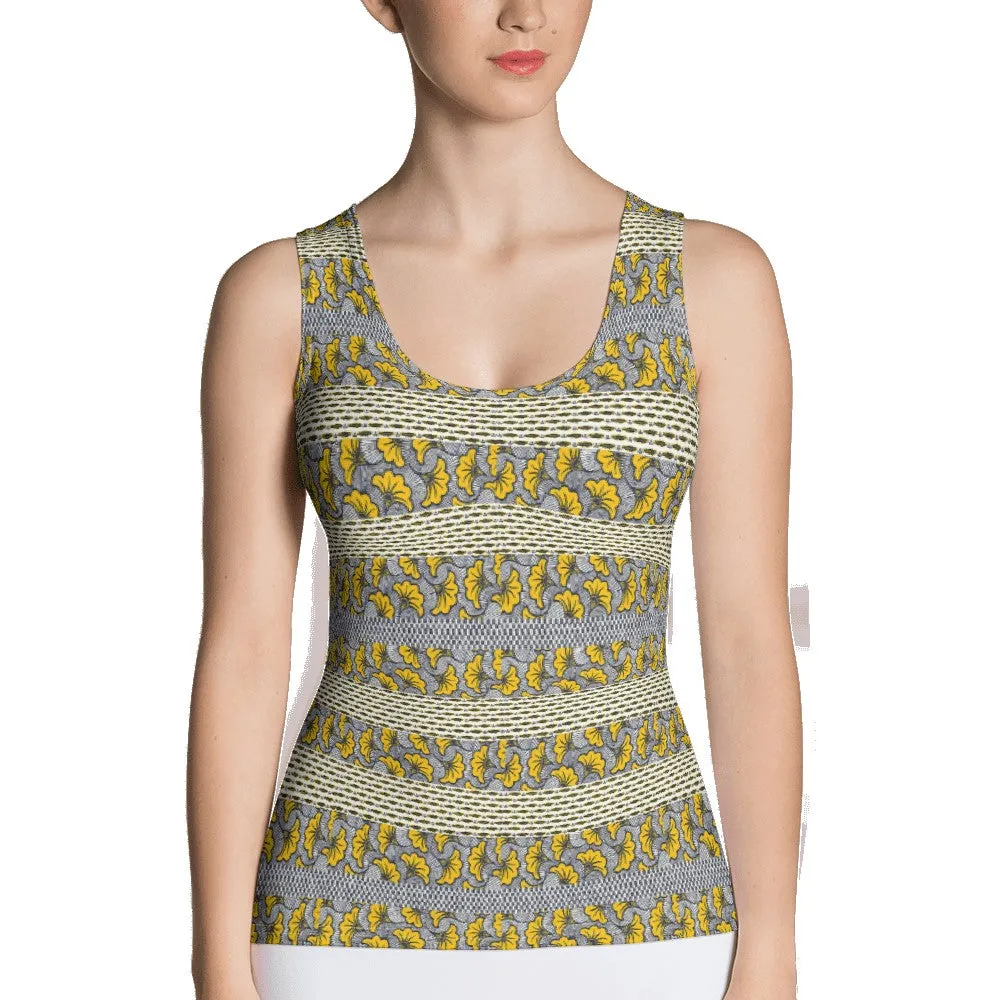 Yellow Gray African Print Tank Top