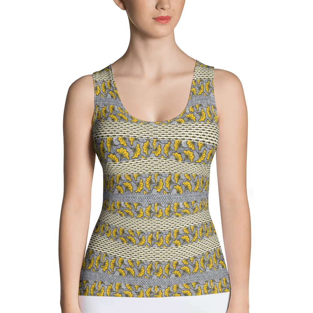 Yellow Gray African Print Tank Top