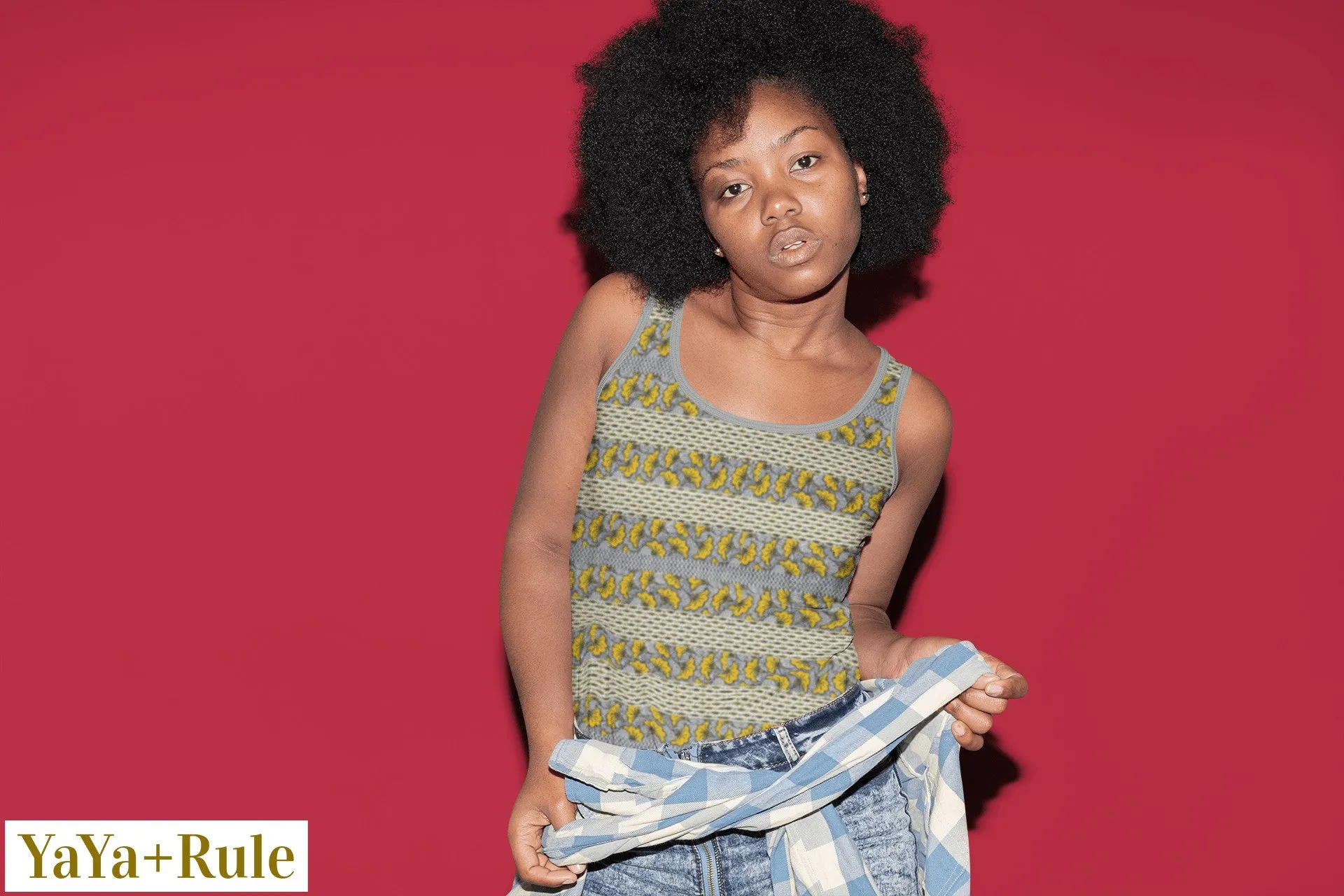 Yellow Gray African Print Tank Top