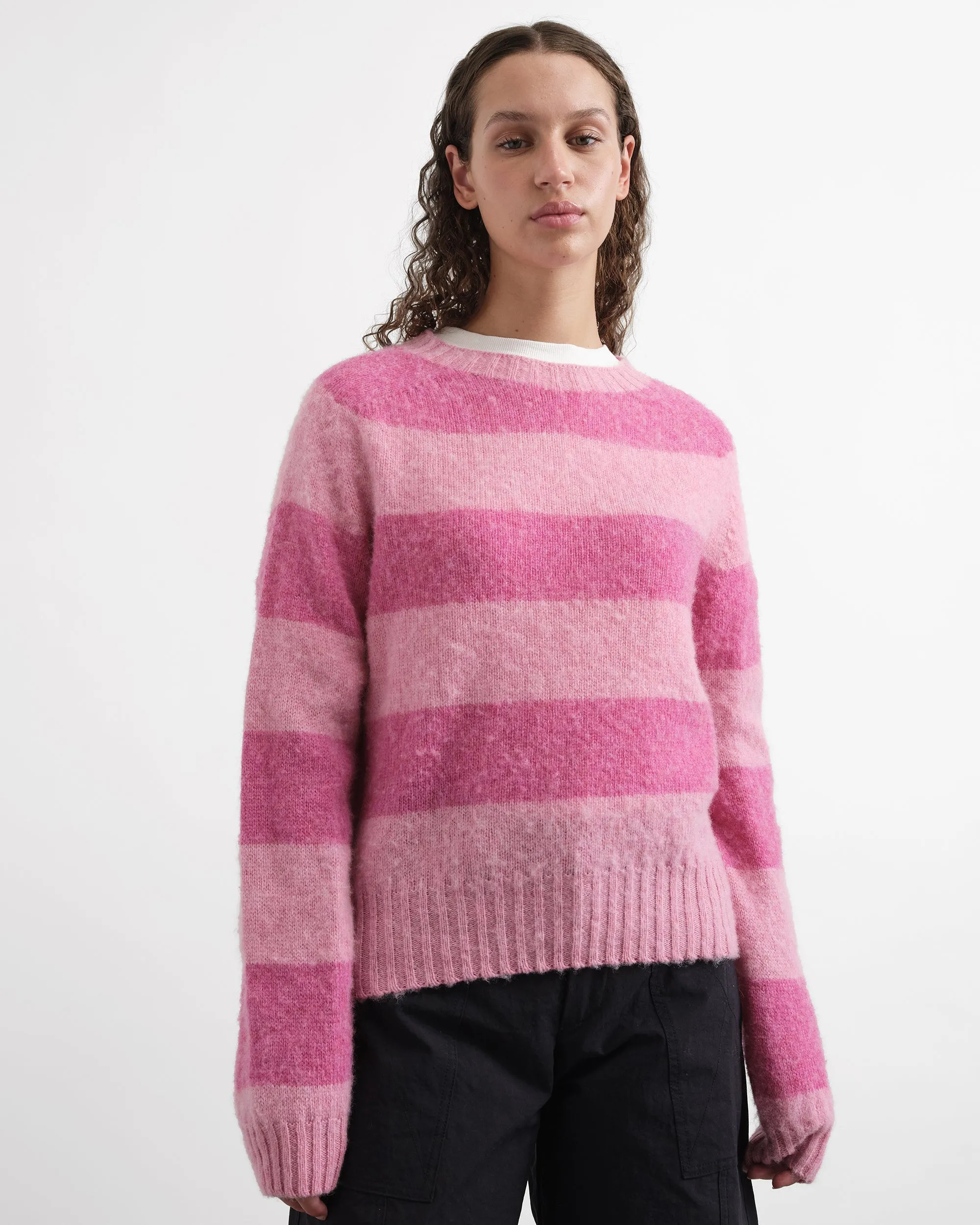 YMC Jets Stripe Crew Knit Pink Stripe