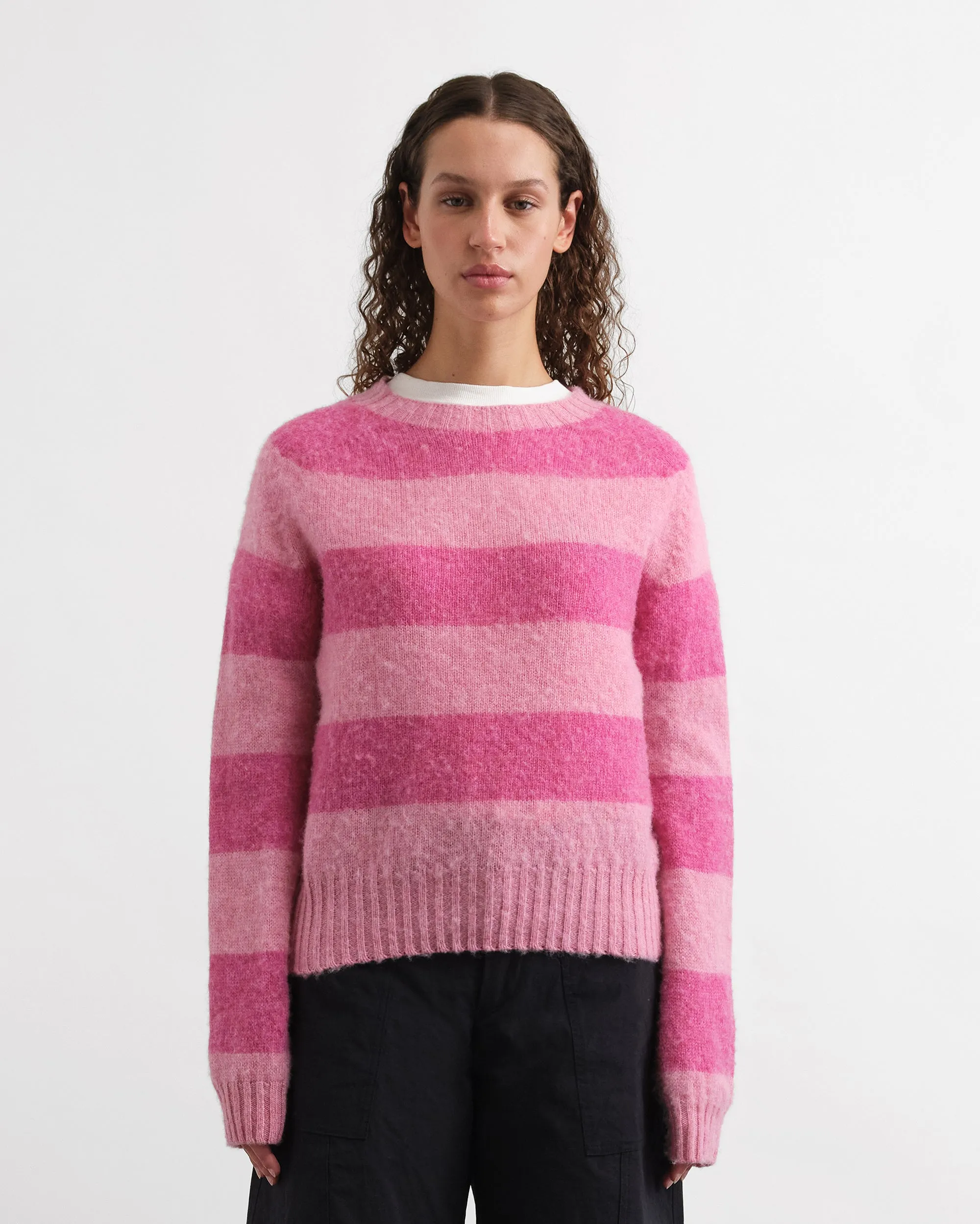 YMC Jets Stripe Crew Knit Pink Stripe