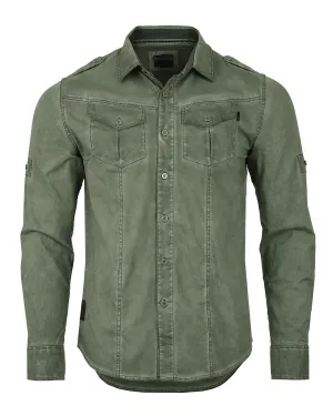 ZIMEGO Men's Stretch Roll-Up Sleeve Color Washed Vintage Rugged Fashion Button Shirts